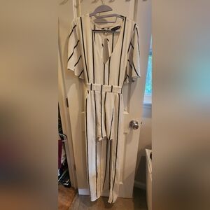 White & Black Striped Jumpsuit